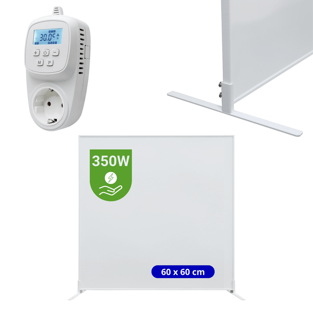 Verona Set A: Verplaatsbaar Infrarood paneel + thermostaat - 350 watt - Verwarminghandel