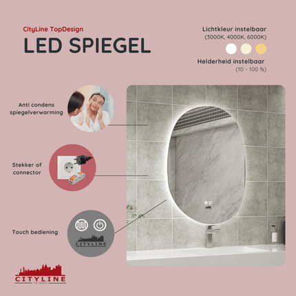Moderne Badkamer Spiegel "Bardosu" - 80 x 60 cm - LED & Anti - condens - Verwarminghandel