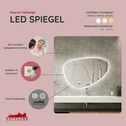 Moderne Badkamer Spiegel "Sassari" - 60 x 90 cm - LED & Anti - condens - Verwarminghandel