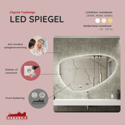 Moderne Badkamer Spiegel "Sassari" - 75 x 120 cm - LED & Anti - condens - Verwarminghandel