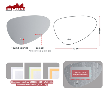 Moderne Badkamer Spiegel "Sassari" - 60 x 90 cm - LED & Anti - condens - Verwarminghandel