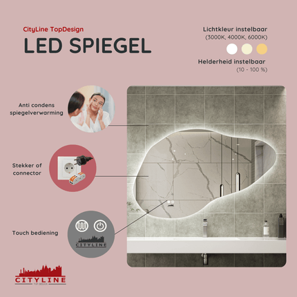 Moderne Badkamer Spiegel "Orroli" - 75 x 120 cm - LED & Anti - condens - Verwarminghandel