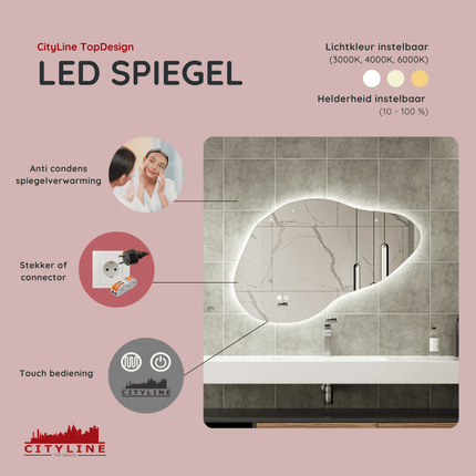 Moderne Badkamer Spiegel "Orroli" - 60 x 90 cm - LED & Anti - condens - Verwarminghandel