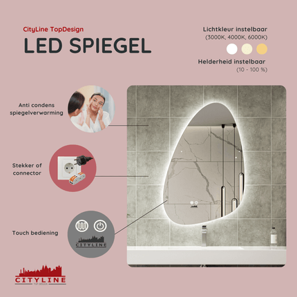 Moderne Badkamer Spiegel "Monti" - 90 x 60 cm - LED & Anti - condens - Verwarminghandel