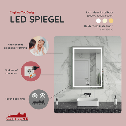 Moderne Badkamer Spiegel "Ottana" - 80 x 60 cm - LED & Anti - condens - Verwarminghandel