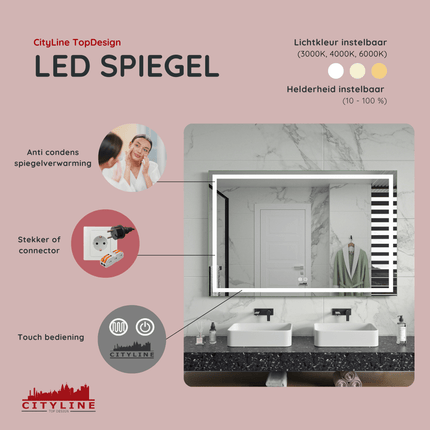 Moderne Badkamer Spiegel "Ottana" - 80 x 120 cm - LED & Anti - condens - Verwarminghandel