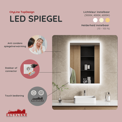 Moderne Badkamer Spiegel "Oristano" - 80 x 60 cm - LED & Anti - condens - Verwarminghandel