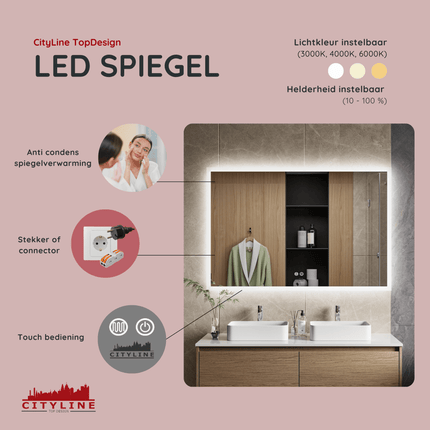 Moderne Badkamer Spiegel "Oristano" - 80 x 120 cm - LED & Anti - condens - Verwarminghandel
