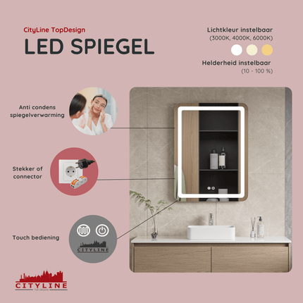 Moderne Badkamer Spiegel "Bosa" - 80 x 60 cm - LED & Anti - condens - Verwarminghandel