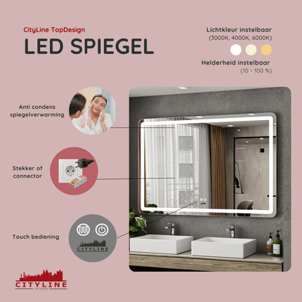 Moderne Badkamer Spiegel "Alghero" - 80 x 120 cm - LED & Anti - condens - Verwarminghandel