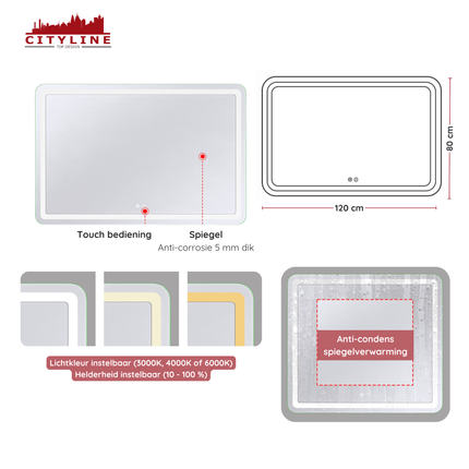 Moderne Badkamer Spiegel "Bosa" - 80 x 120 cm - LED & Anti-condens - Verwarminghandel