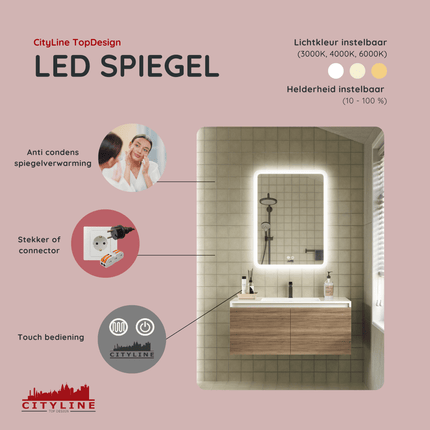 Moderne Badkamer Spiegel "Alghero" - 80 x 60 cm - LED & Anti - condens - Verwarminghandel