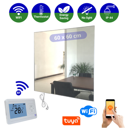 Infrarood Spiegel Palermo RFE - Draadloze thermostaat - 60 x 60 cm - 320 Watt