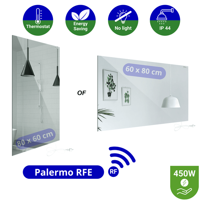 Infrarood Spiegel Palermo RFE - Draadloze thermostaat - 60 x 80 cm - 450 Watt - Verwarminghandel