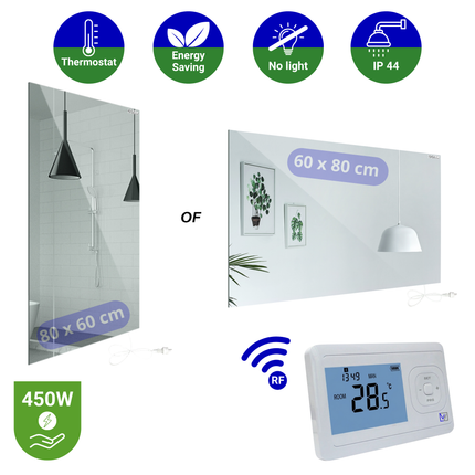 Infrarood Spiegel Palermo RFE - Draadloze thermostaat - 60 x 80 cm - 450 Watt