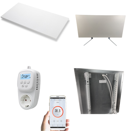 Set verplaatsbaar infrarood paneel 1000 watt met thermostaat