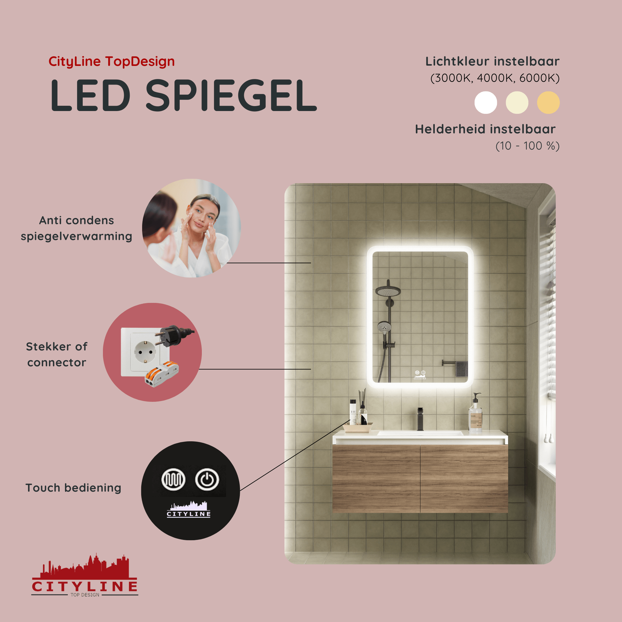 Badkamerspiegel met verlichting, 80 x 60 cm, led-spiegel, anti-condens Badkamerspiegel met verlichting, 80 x 60 cm, led-spiegel, anti-condens