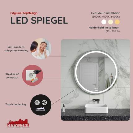 Moderne Badkamer Spiegel  "Villamar" - Rond - 80 cm - LED & Anti-condens