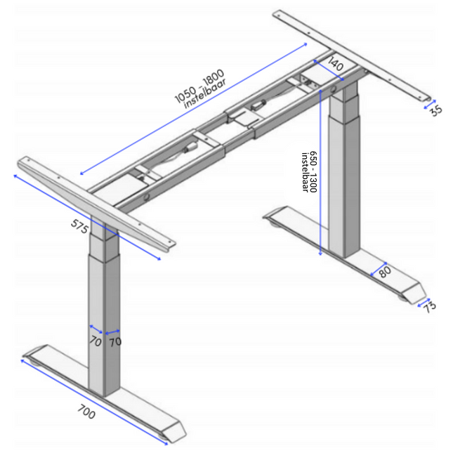 Elektrisch verstelbaar zit-sta bureau frame 200 x 80 cm - Wit