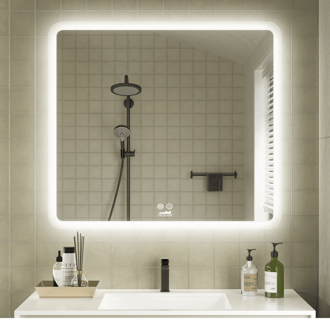 Moderne Badkamer Spiegel "Alghero" - 80 x 90 cm - LED & Anti - condens - Verwarminghandel