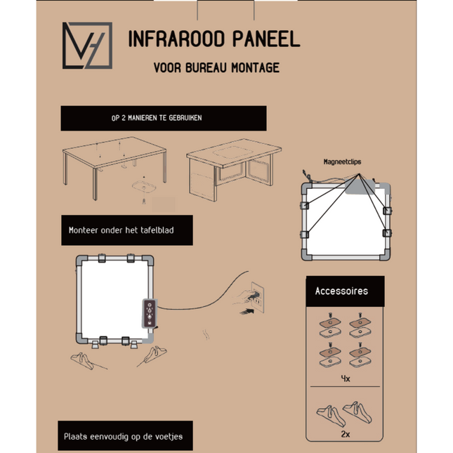 Infrarood verwarmer voor montage onder bureau - 100 watt