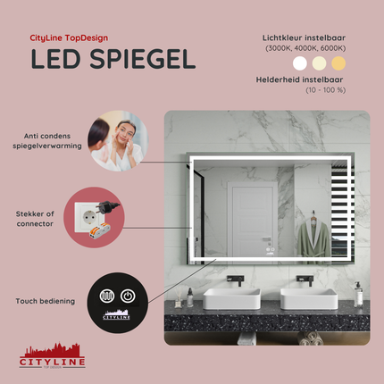 Moderne Badkamer Spiegel  "Ottana" - 80 x 120 cm - LED & Anti-condens