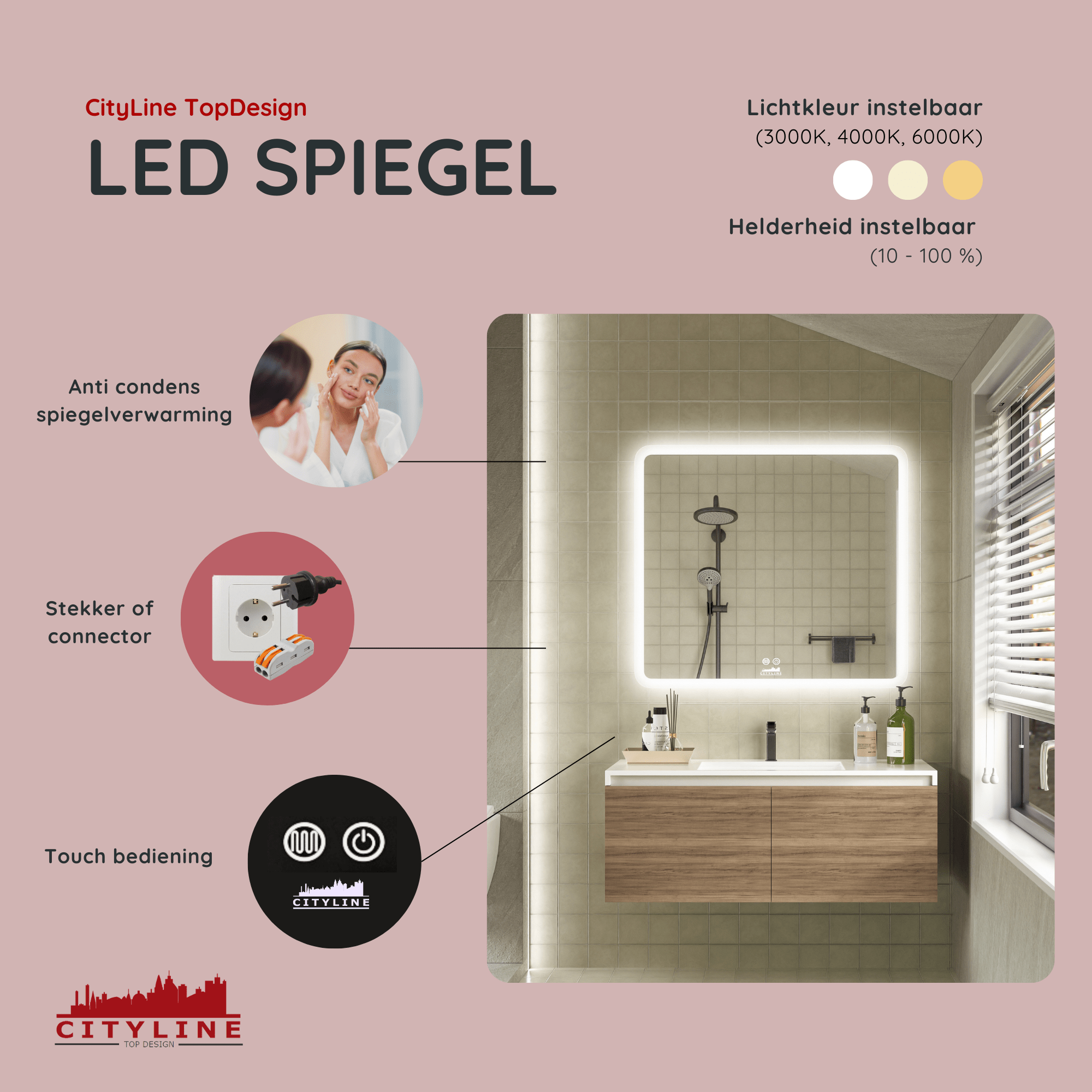SONNI Led-badkamerspiegel 50 x 70 cm met 50 cm plank, touch SONNI Led-badkamerspiegel 50 x 70 cm met 50 cm plank, touch