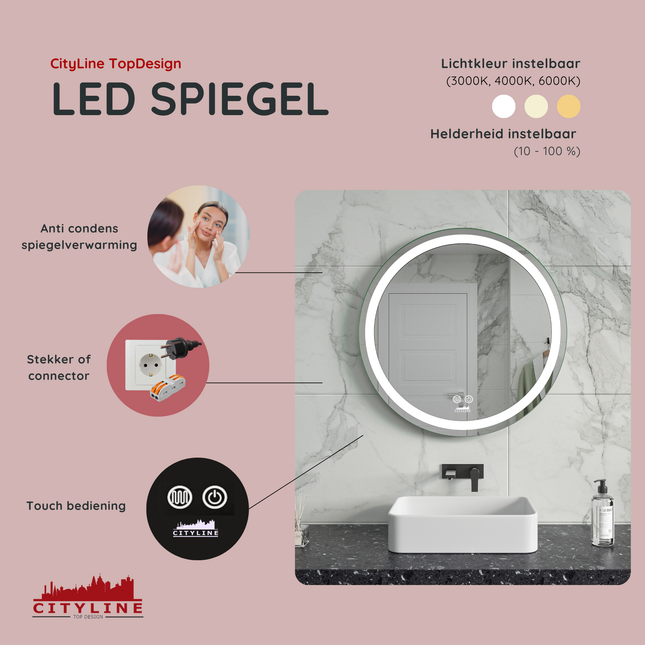 Moderne Badkamer Spiegel  "Villamar" - Rond - 60 cm - LED & Anti-condens