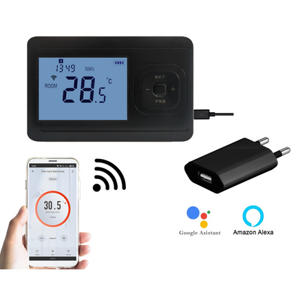 "Echo wifi" Draadloze wifi thermostaat Zwart - programmeerbaar